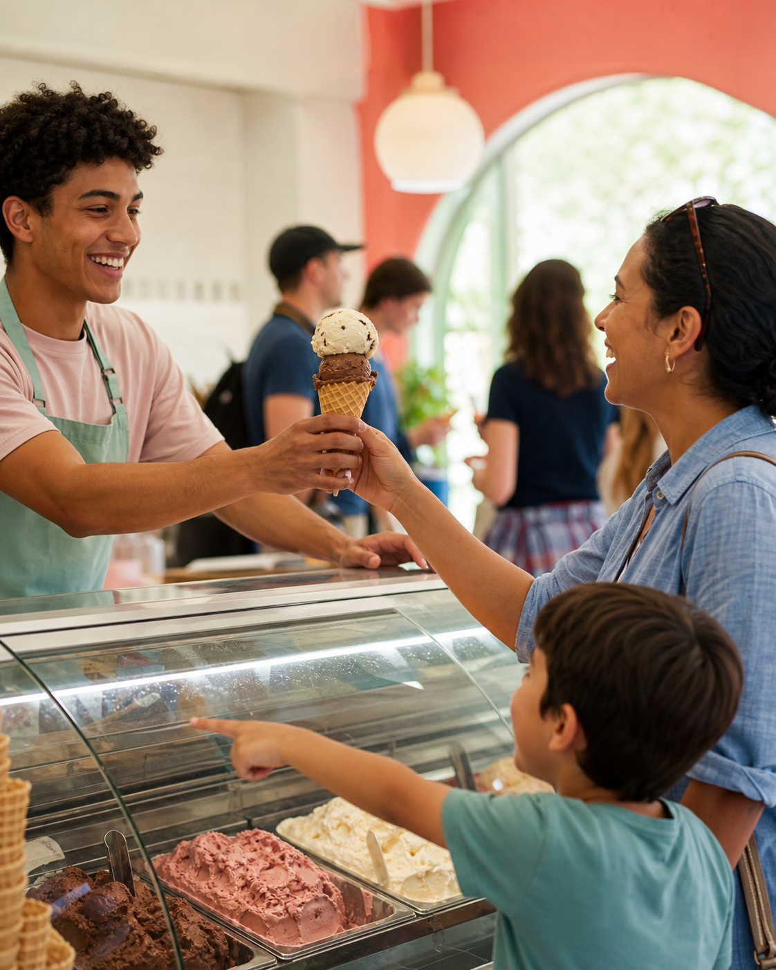 Friends enjoying colorful ice cream cones