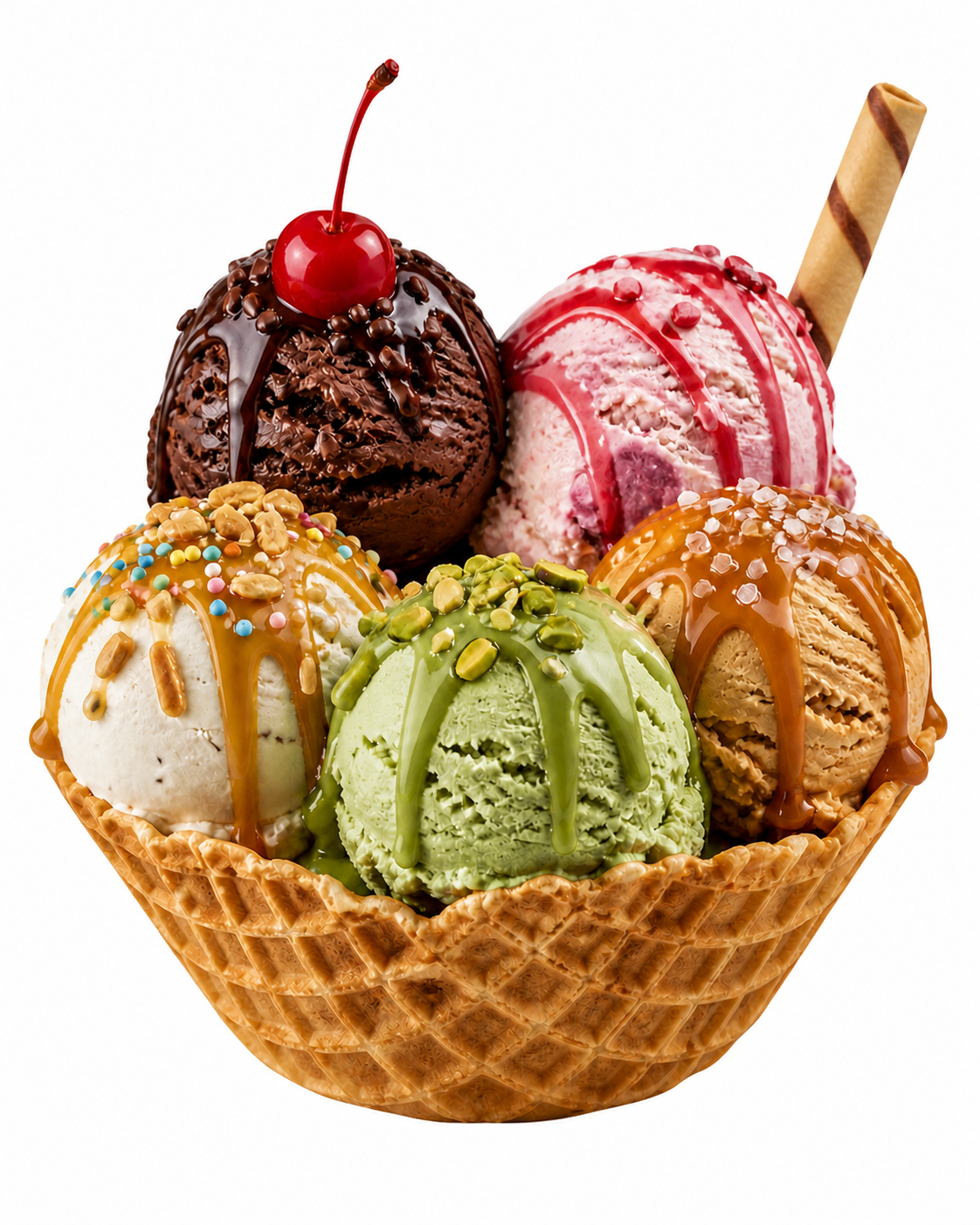 Five-flavor ice cream waffle bowl